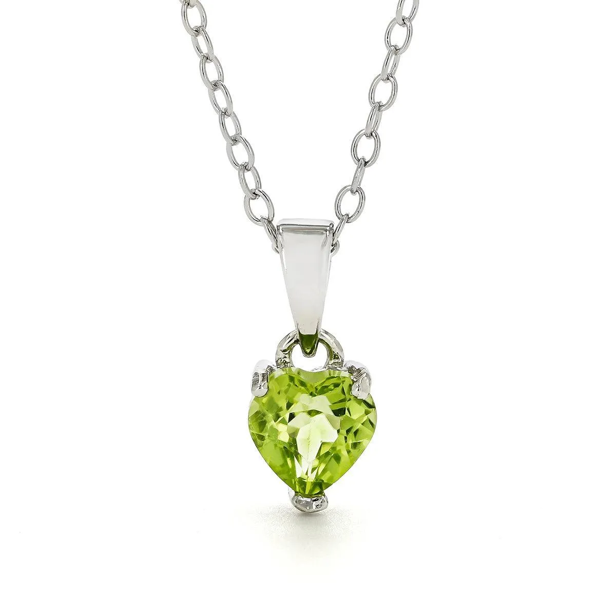Natural Peridot Rhodium Heart Necklace