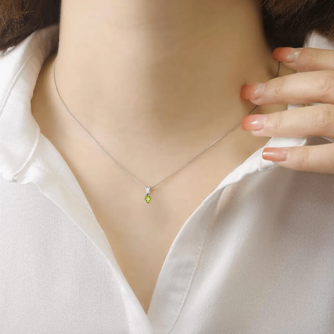 Natural Peridot Rhodium Heart Necklace