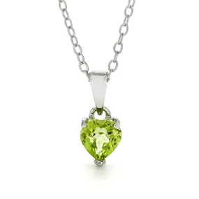 Natural Peridot Rhodium Heart Necklace