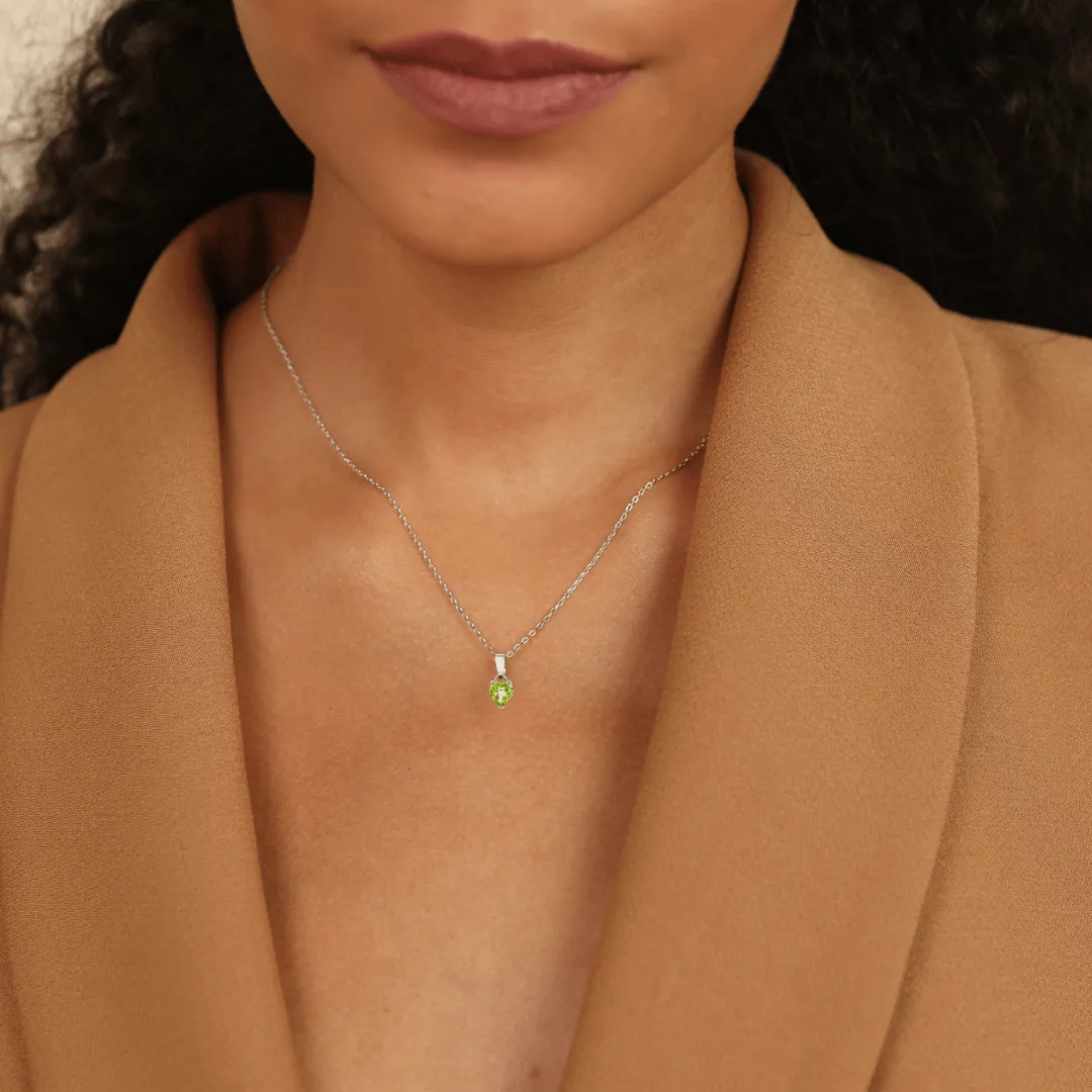 Natural Peridot Rhodium Heart Necklace