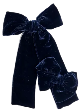 Navy Blue French Loop Silk Velvet Bows