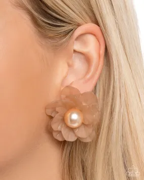 Open Door Jewelry - Blooming Backdrop - Brown Post Earrings - Paparazzi Accessories