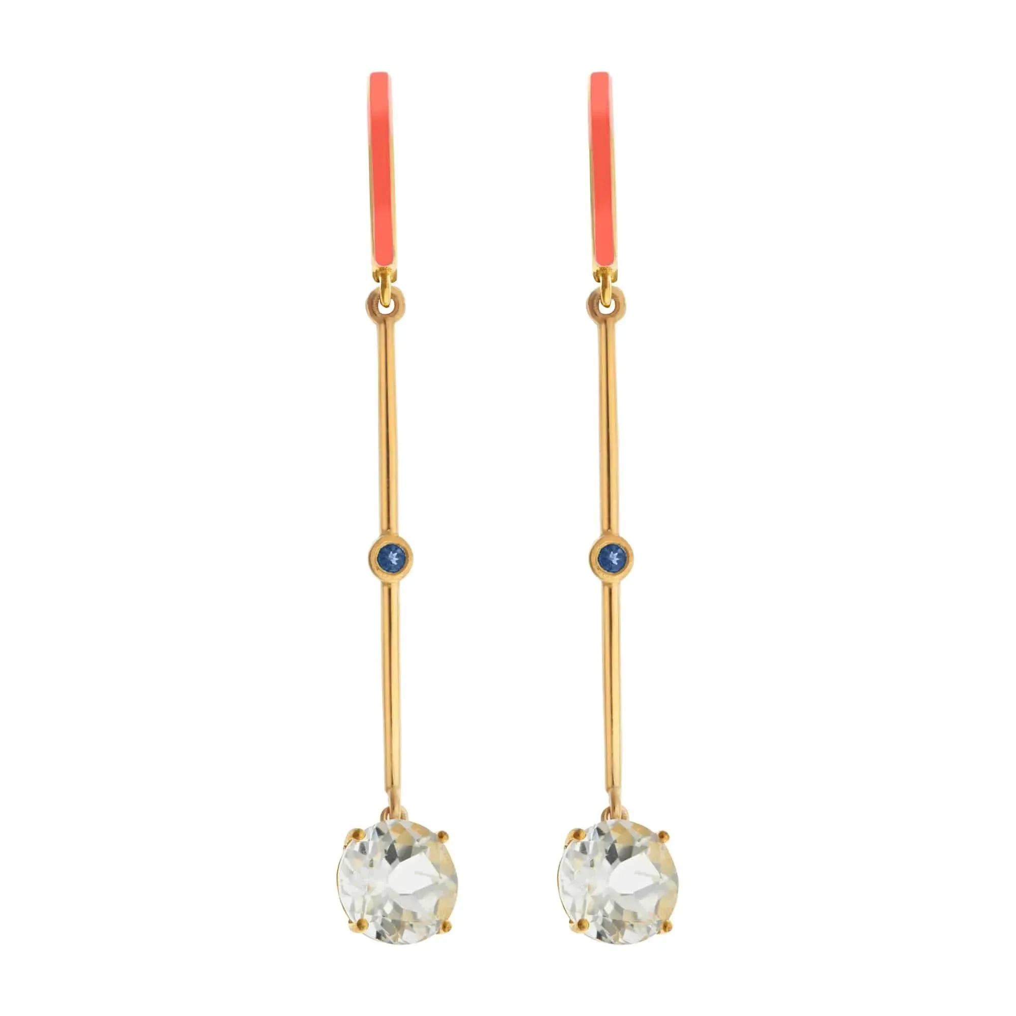 Orange Enamel White Topaz Long Hoops