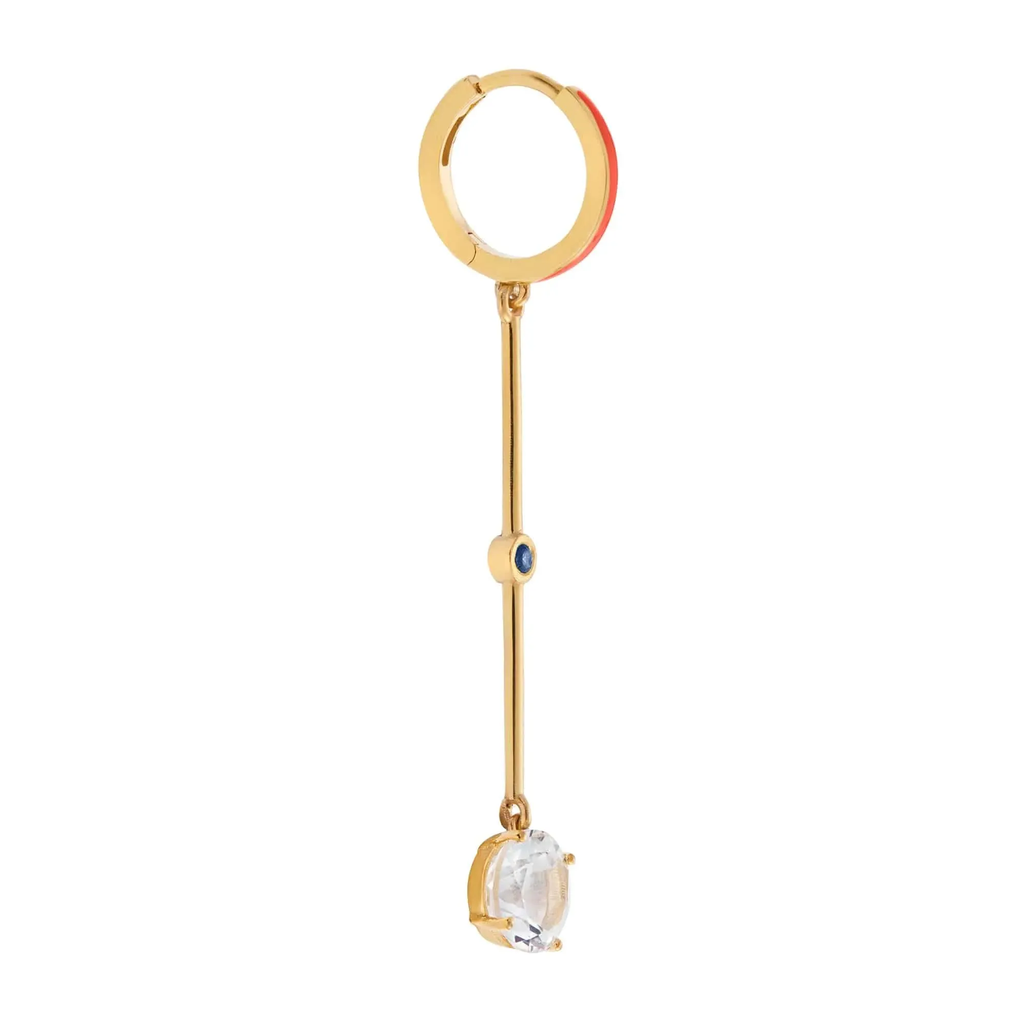 Orange Enamel White Topaz Long Hoops