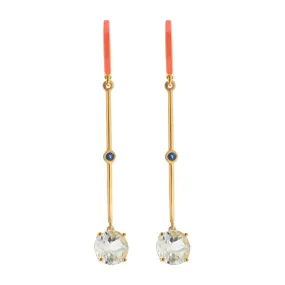 Orange Enamel White Topaz Long Hoops