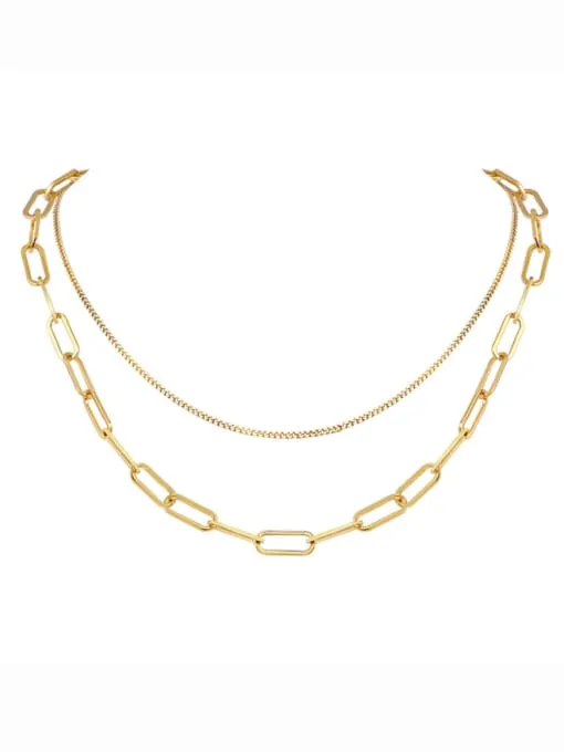 Paperclip Layered Necklace, 18k Gold Plated Stainless Steel Uptown Girl Waterproof Double Stacked Layered Short Statement Necklace