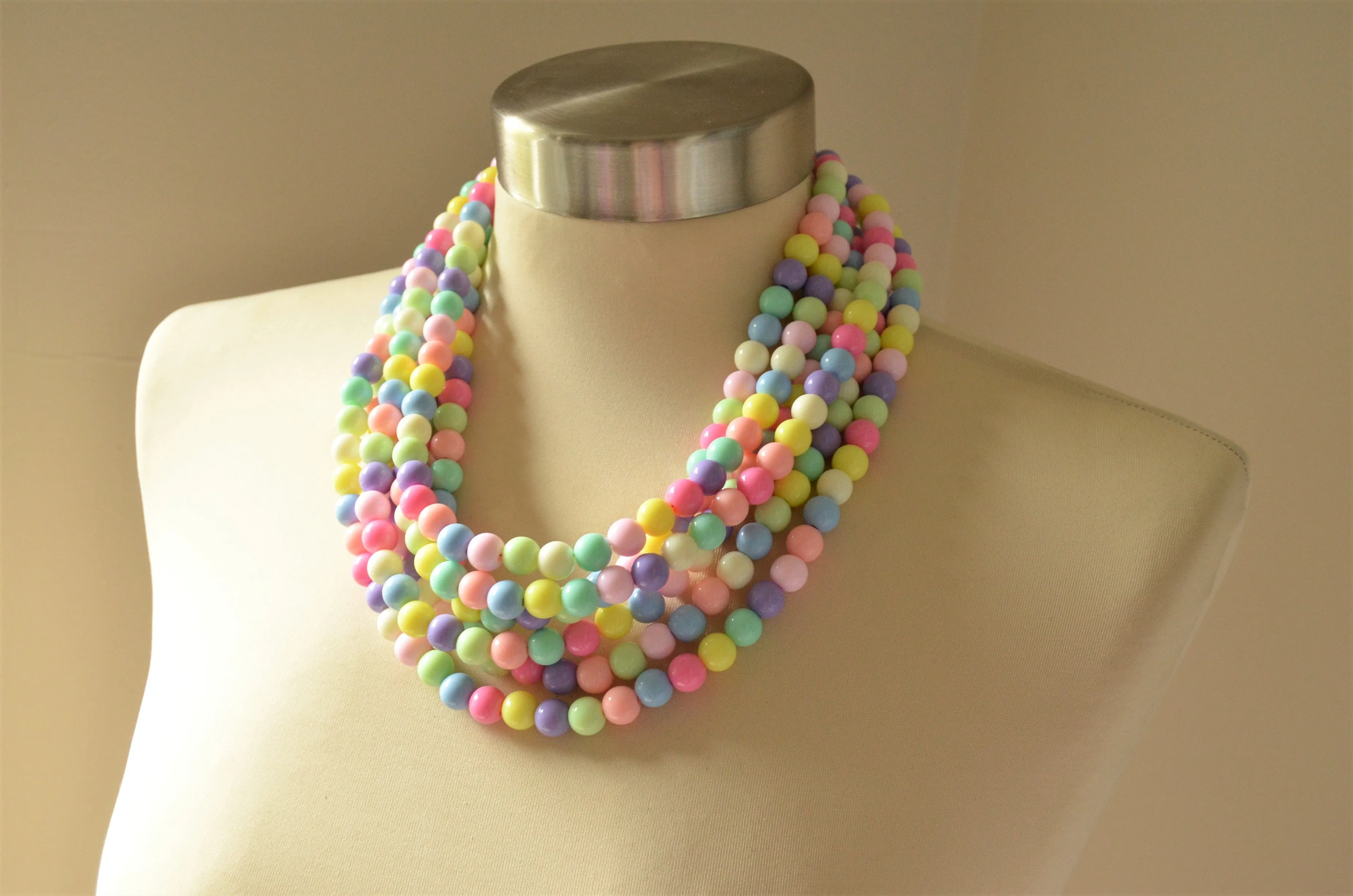 Pastel Multi Color Acrylic Lucite Bead Chunky Statement Necklace - Alana