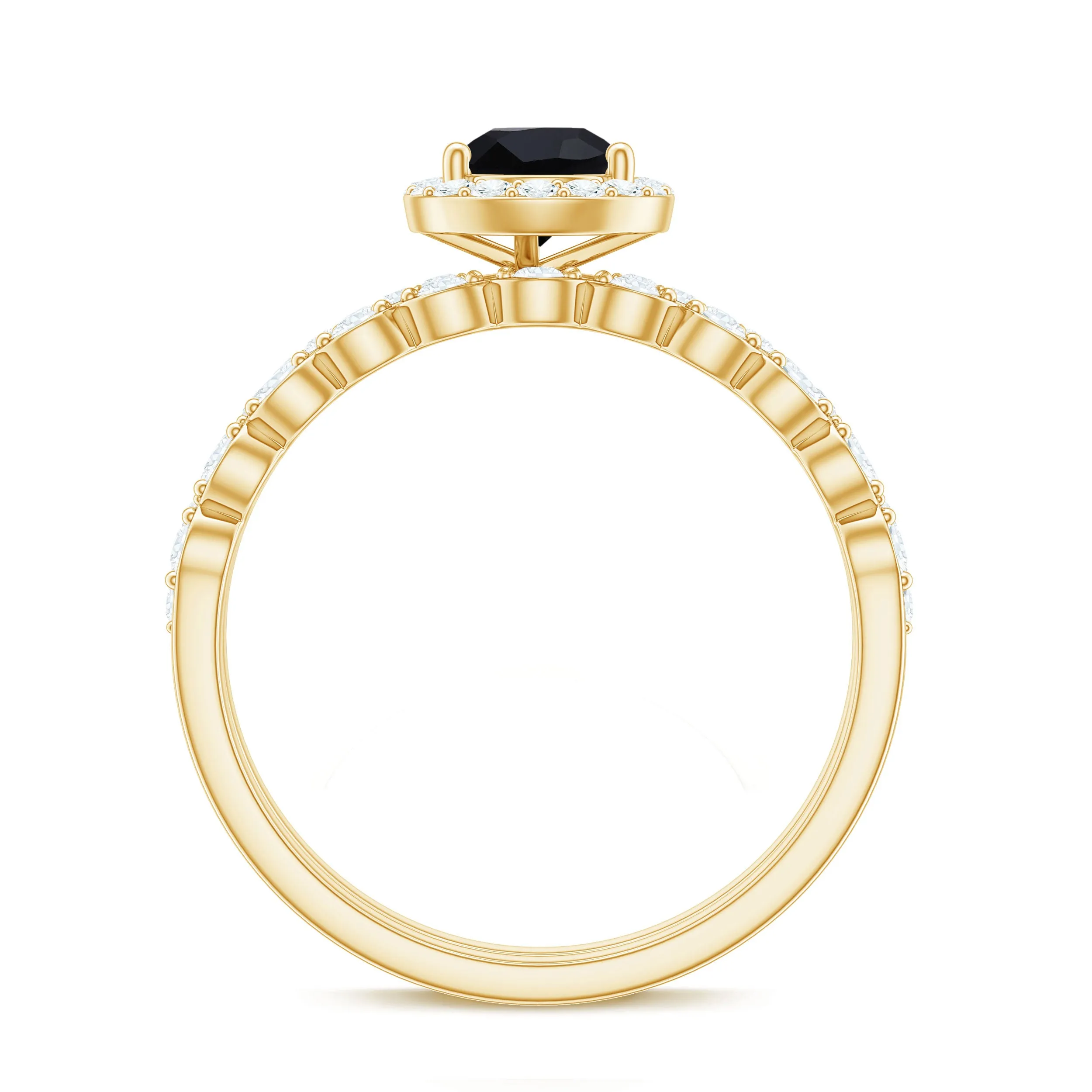 Pear Cut Black Spinel Wedding Ring Set with Diamond