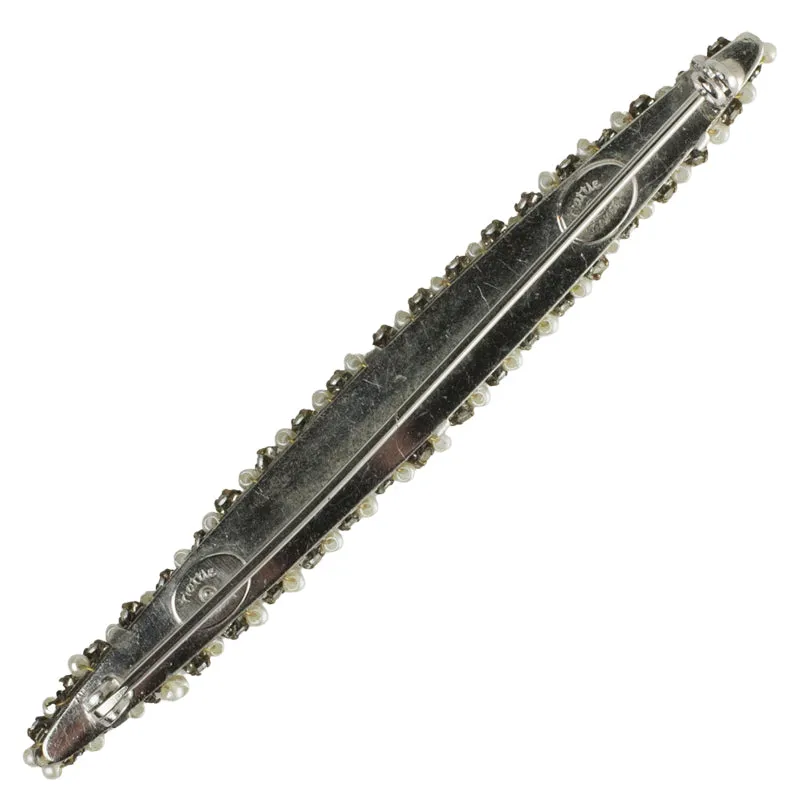 Pearl & Diamanté Bar Pin by Hattie Carnegie