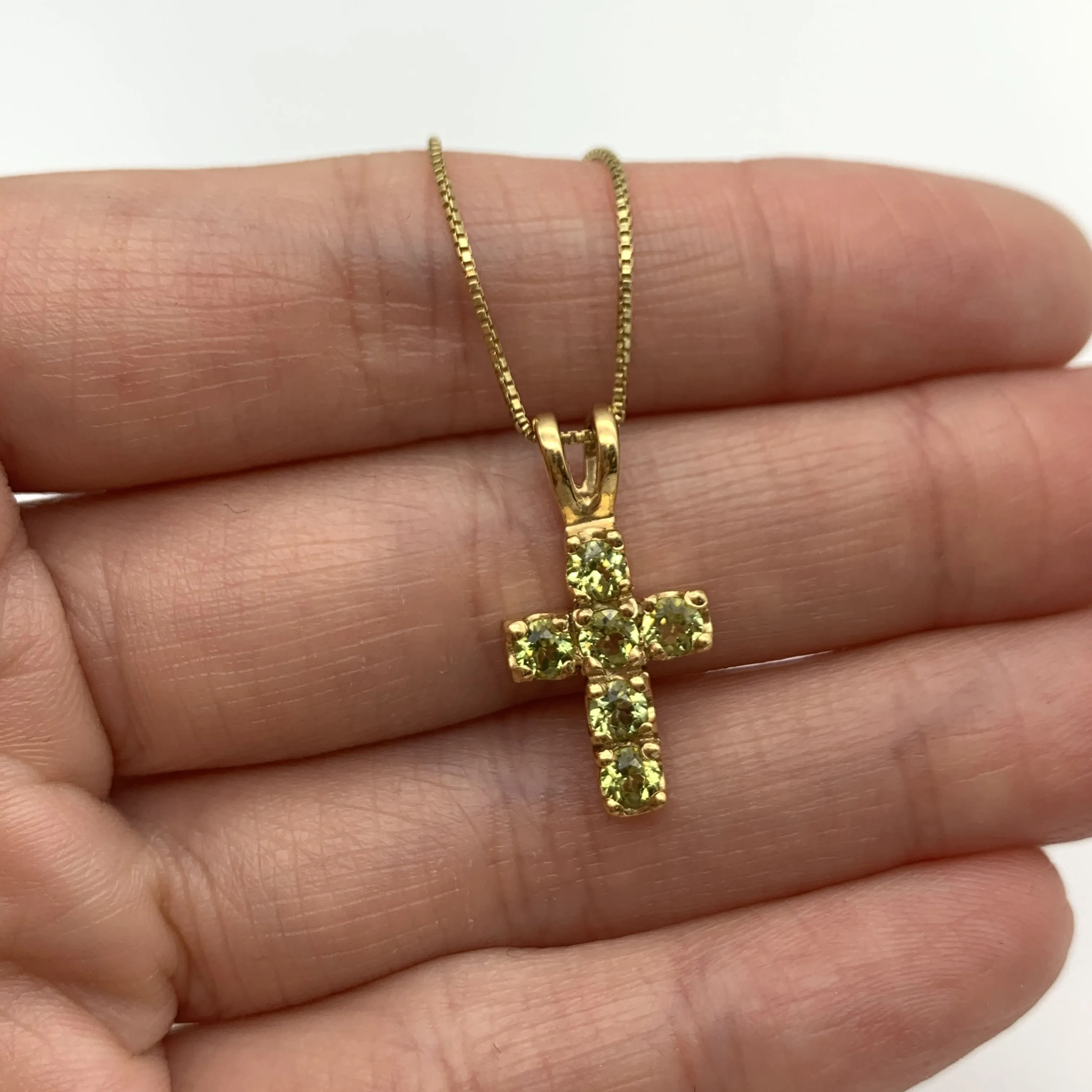 Peridot Cross Necklace - Gold Peridot - Green Gem NecklacePendant -