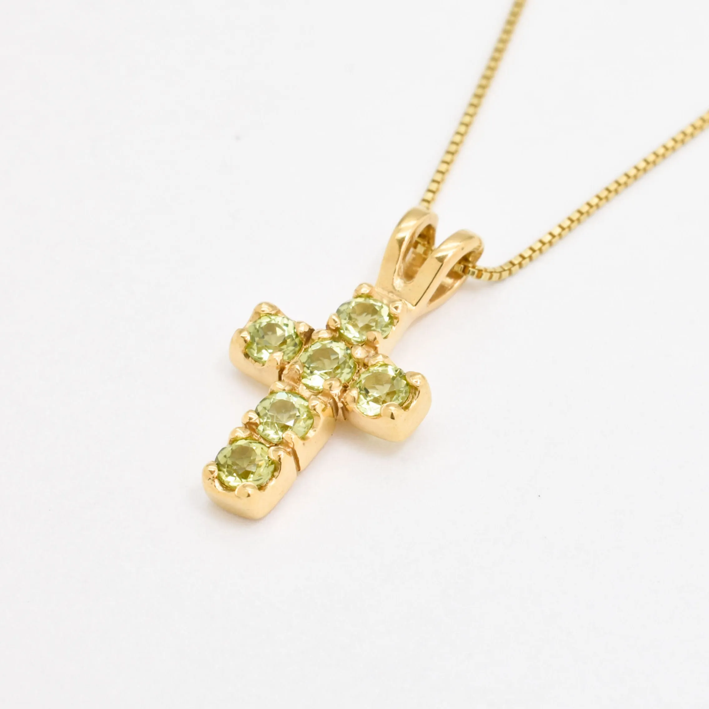 Peridot Cross Necklace - Gold Peridot - Green Gem NecklacePendant -