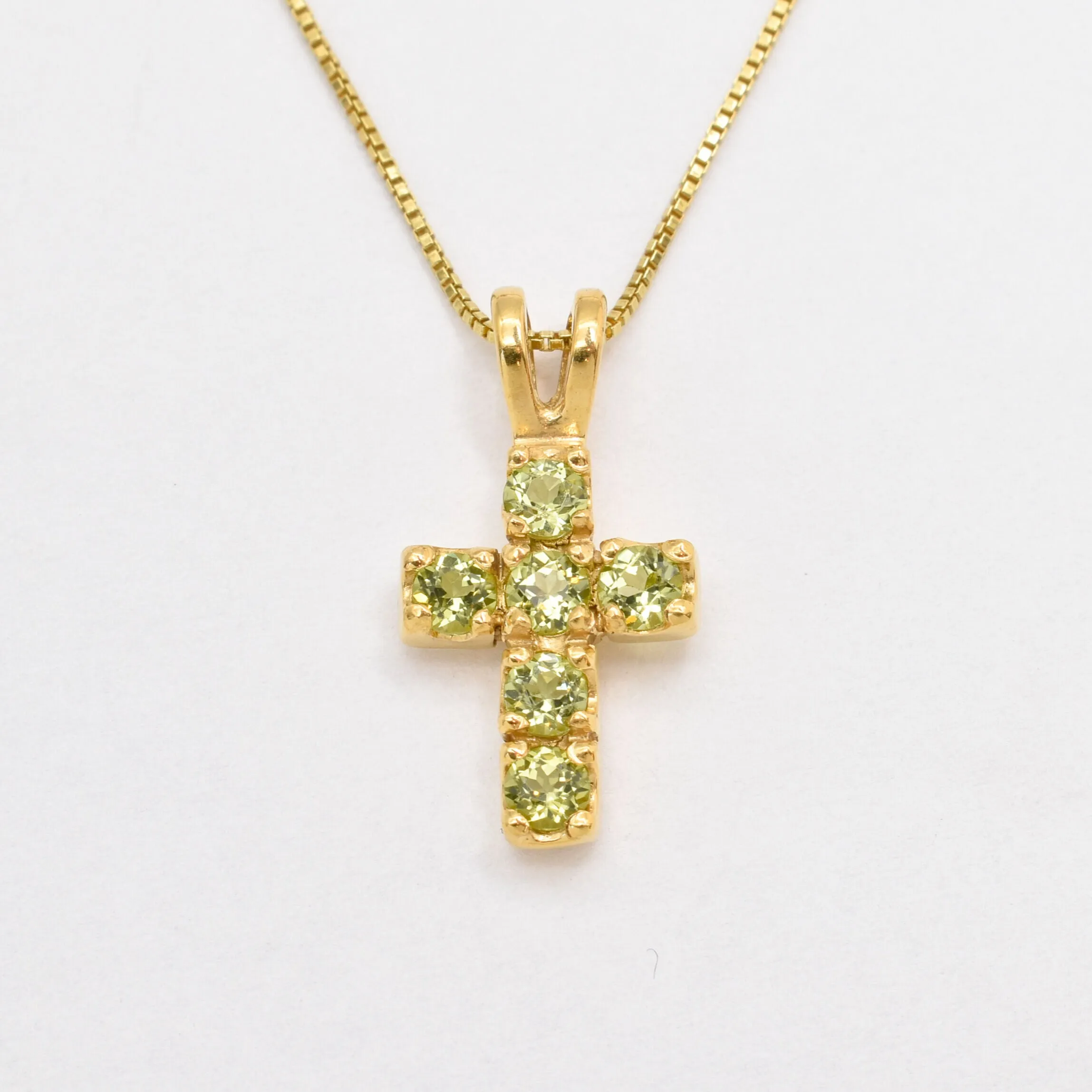 Peridot Cross Necklace - Gold Peridot - Green Gem NecklacePendant -