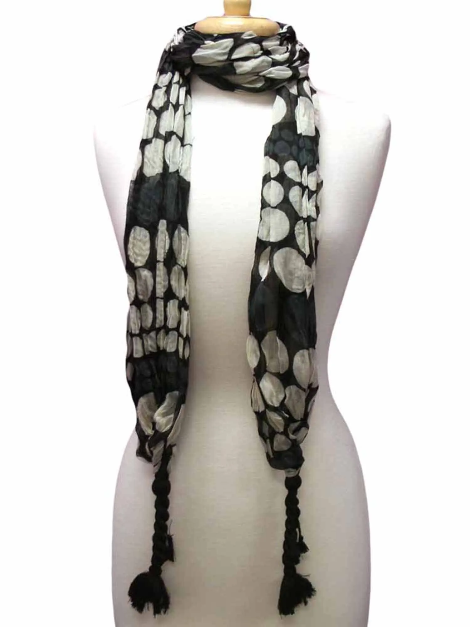 Polka Dot Crinkle Scarf With Tassels