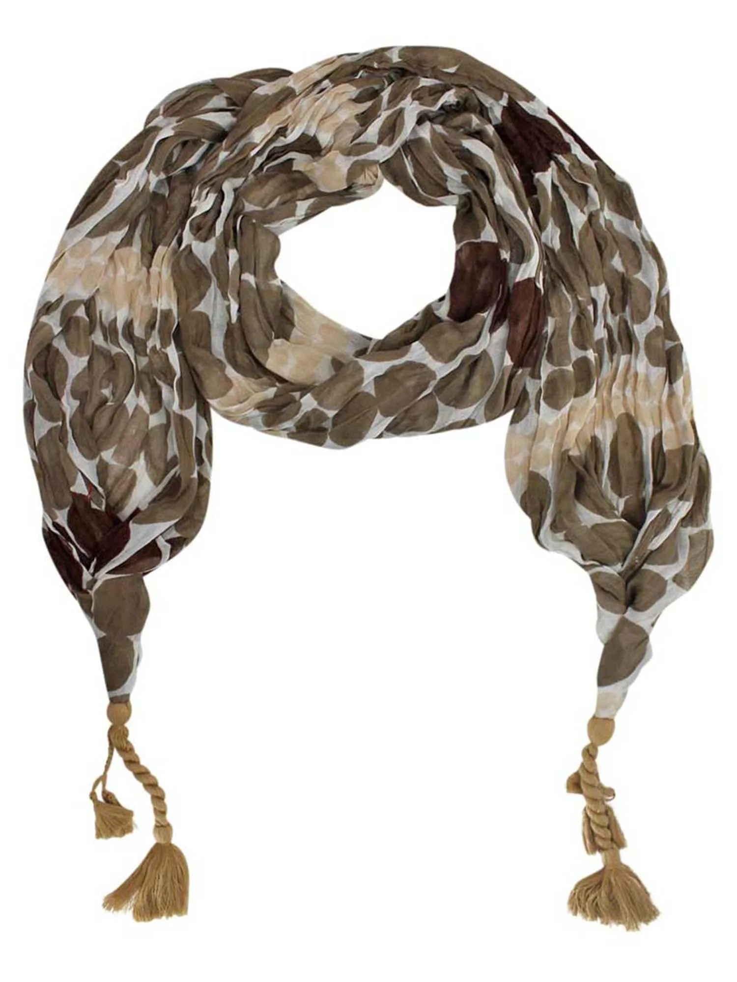 Polka Dot Crinkle Scarf With Tassels