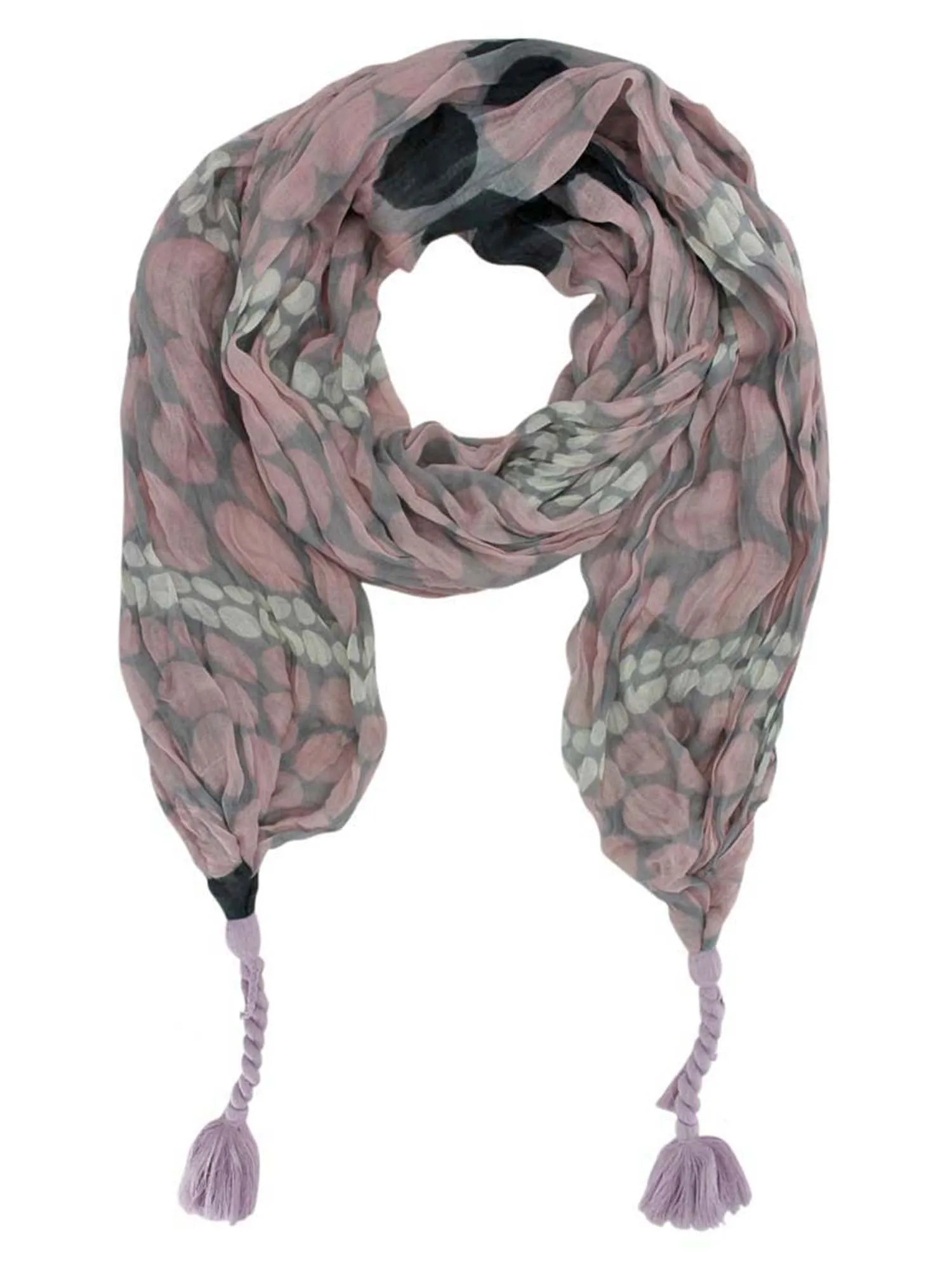 Polka Dot Crinkle Scarf With Tassels