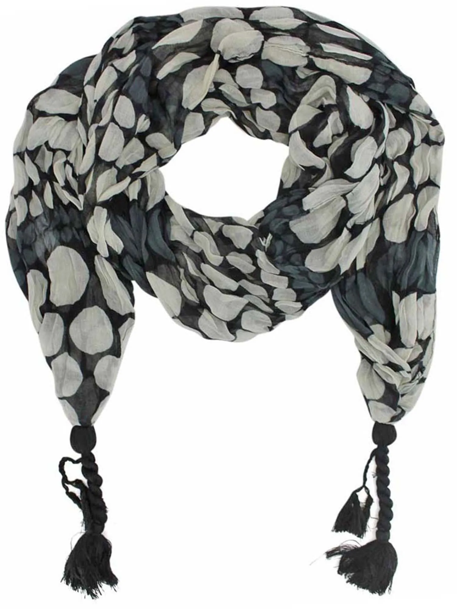 Polka Dot Crinkle Scarf With Tassels