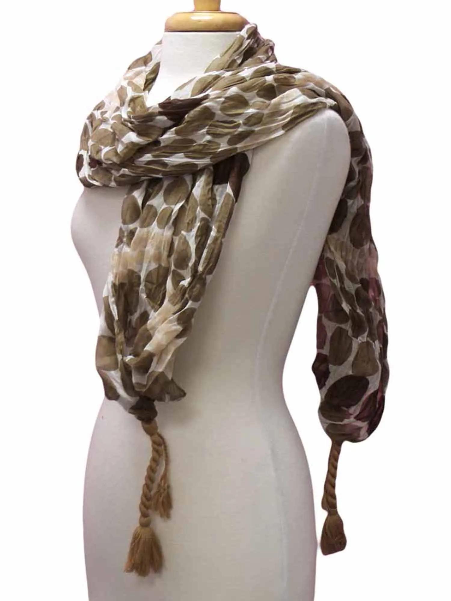 Polka Dot Crinkle Scarf With Tassels