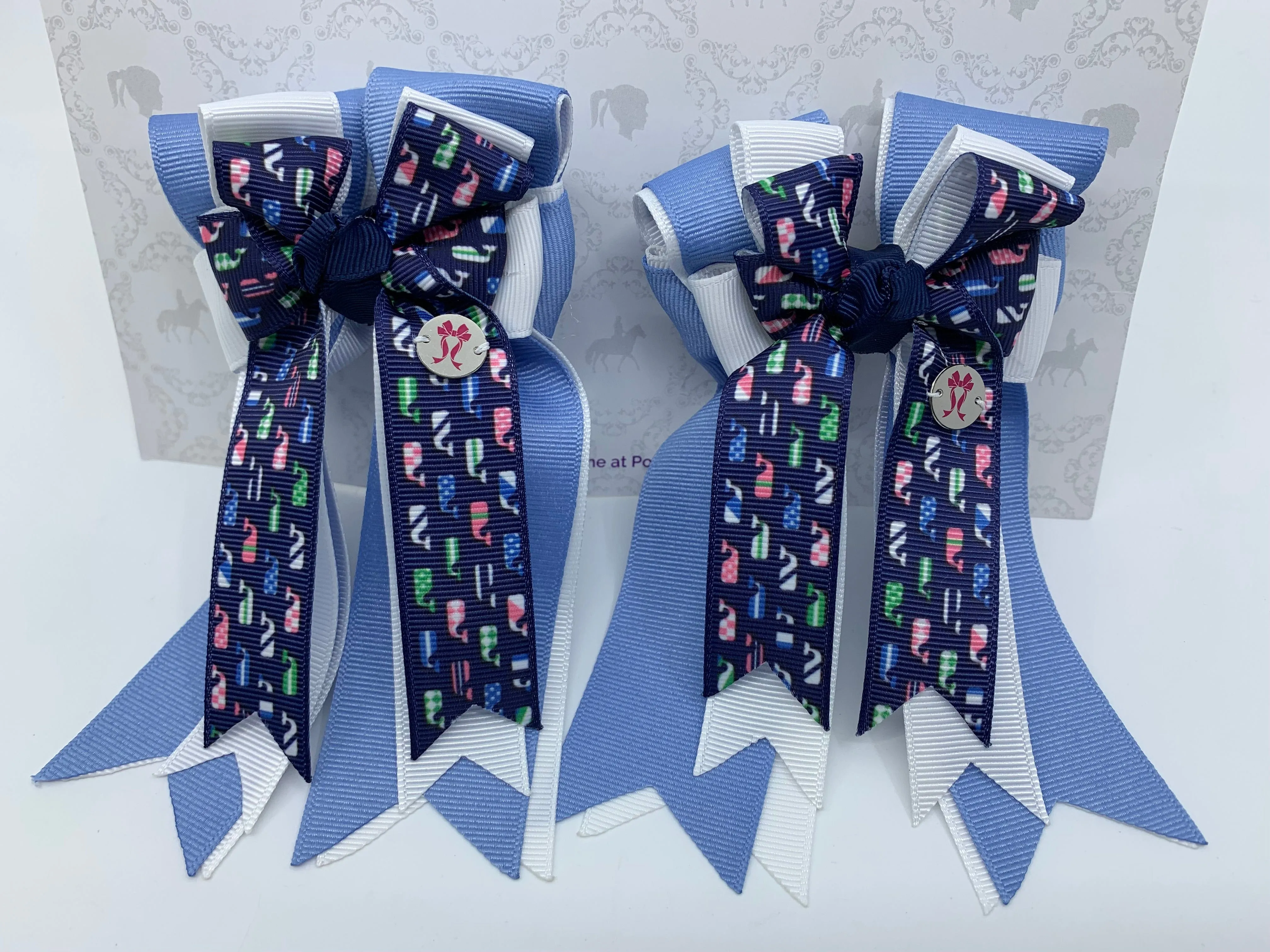 PonyTail Bows- Blue/White Whales