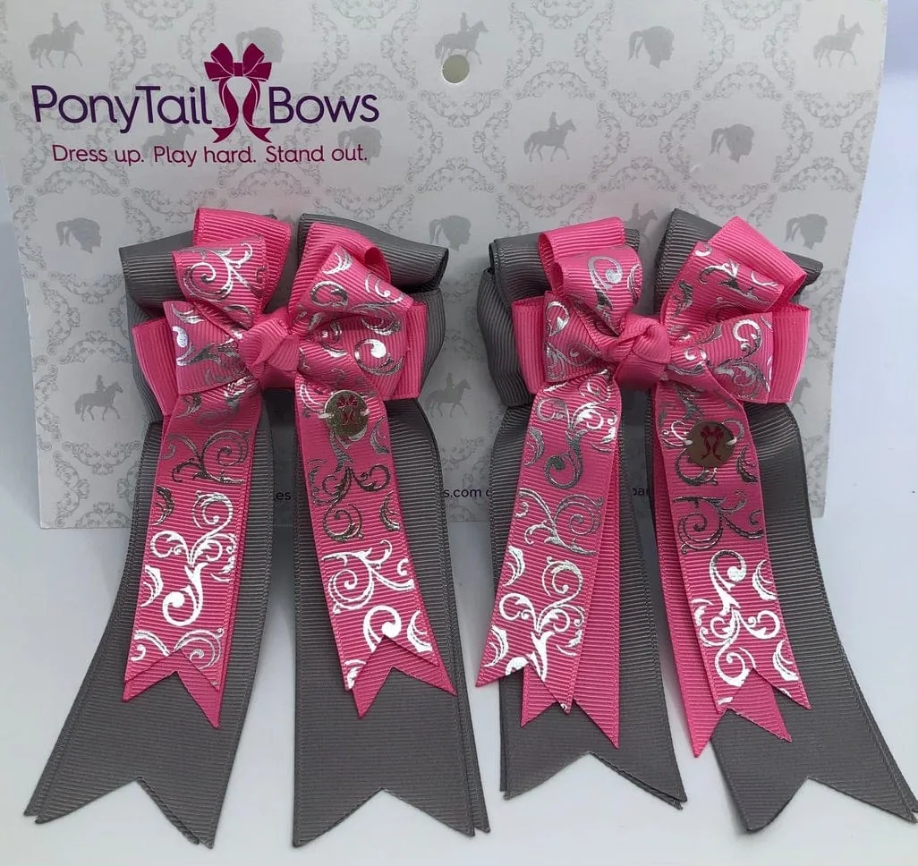 PonyTail Bows- Hot Pink Scroll