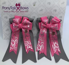 PonyTail Bows- Hot Pink Scroll