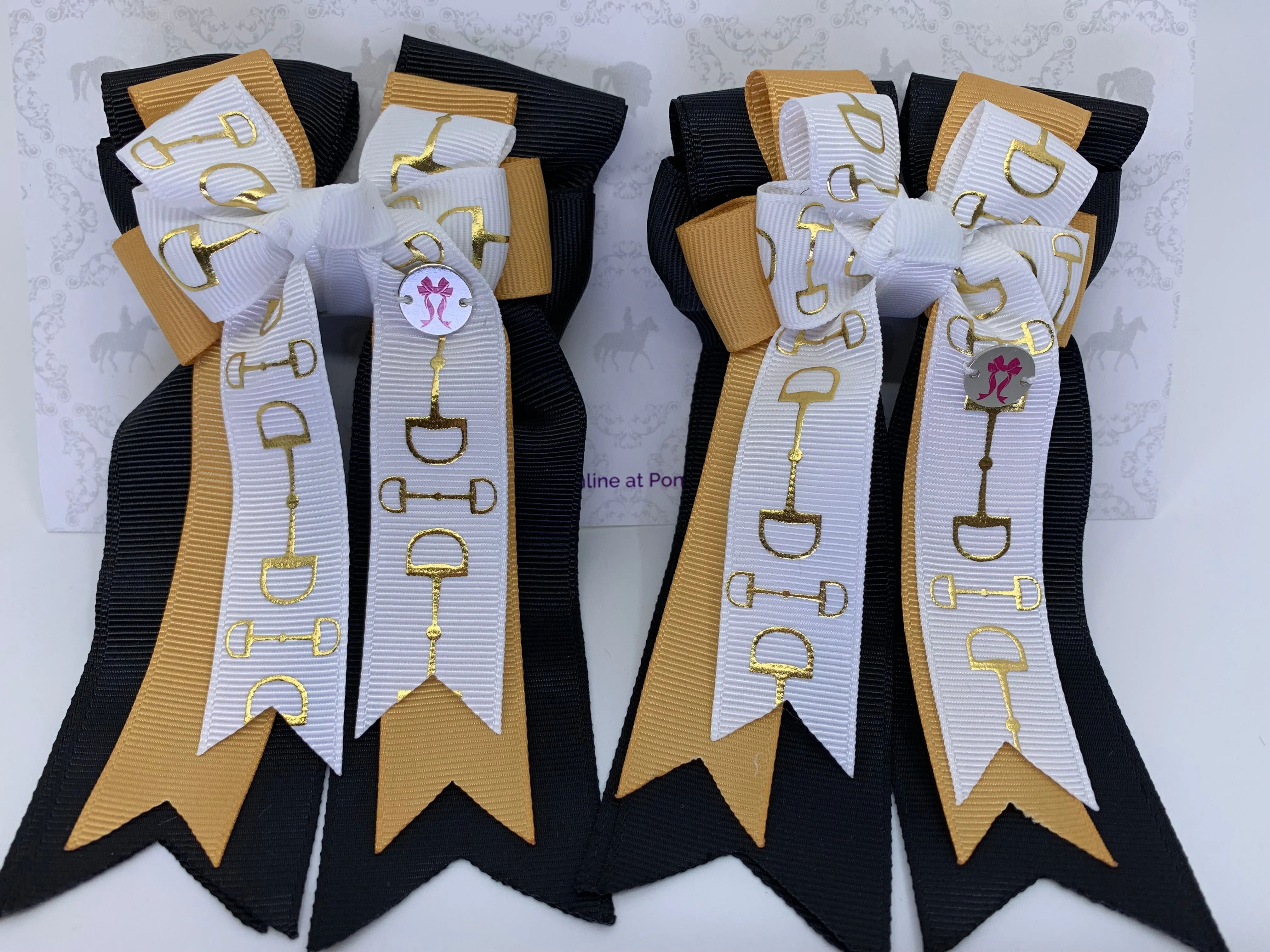 PonyTail Bows- White/Gold/Black Bits