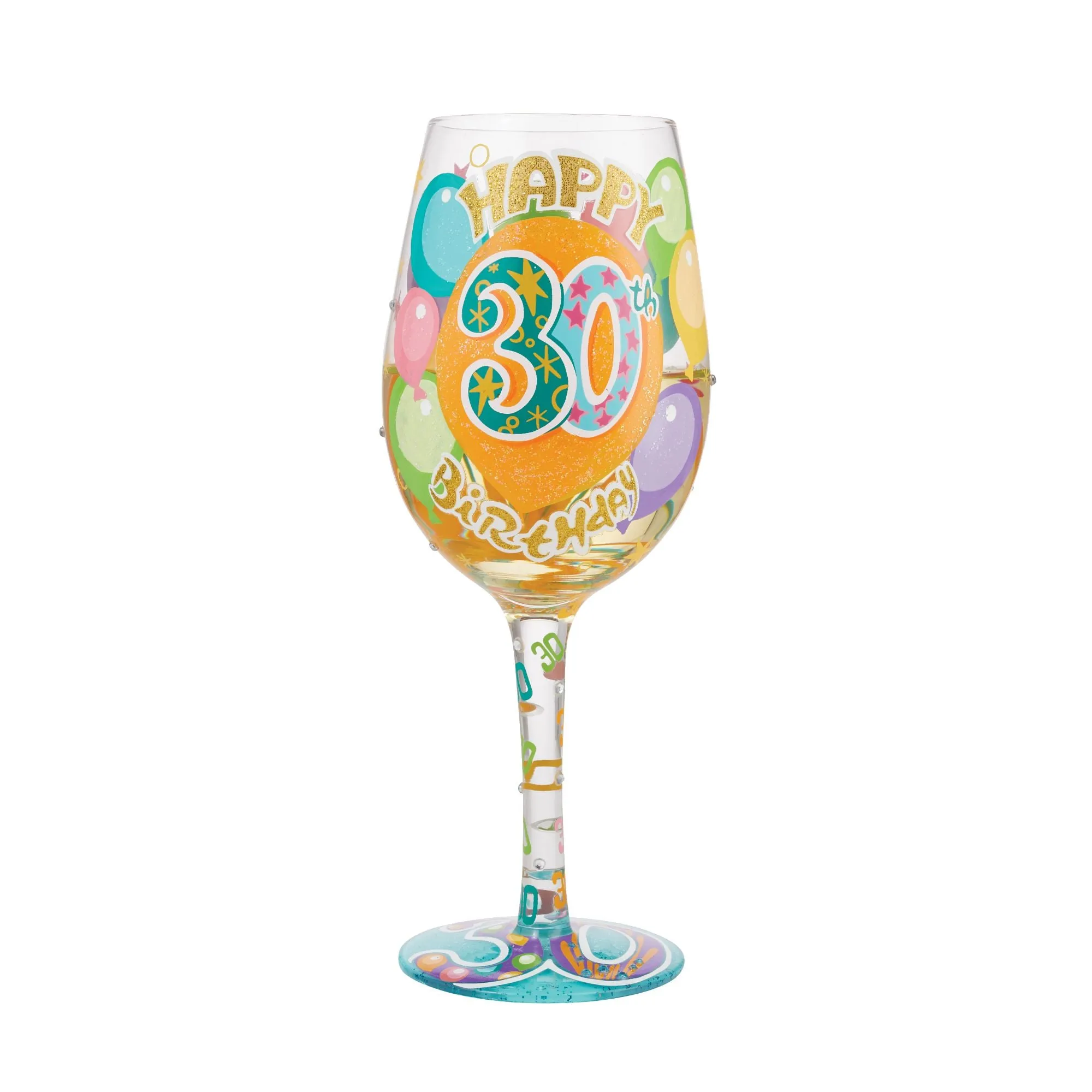 "Happy 30th Birthday" Hand-Painted Wine Glass, 15 oz.