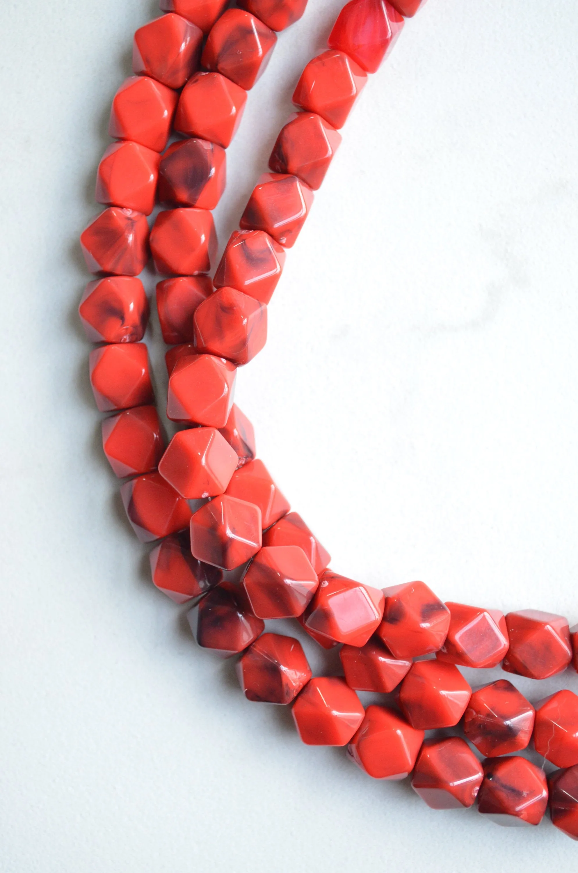 Red Beaded Multi Strand Acrylic Statement Necklace - Verti