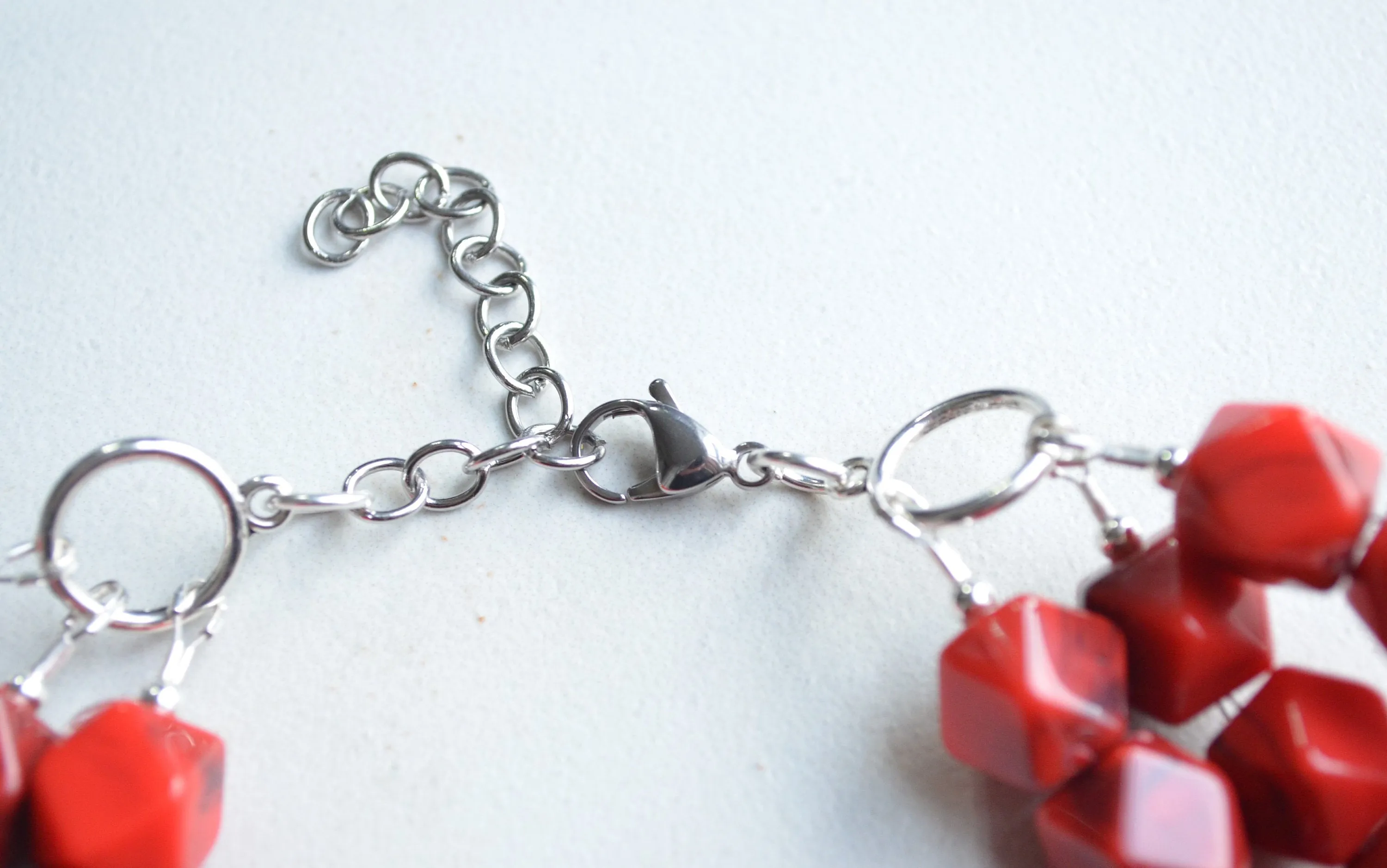 Red Beaded Multi Strand Acrylic Statement Necklace - Verti