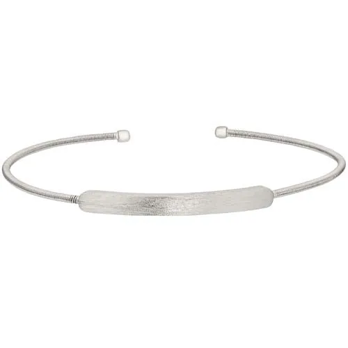 Rhodium Finish Sterling Silver Cable Cuff Bracelet with Name Plate