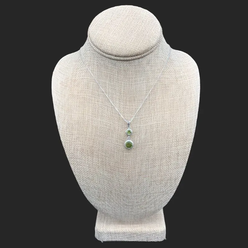 Round And Square Peridot Gemstones Silver Necklace