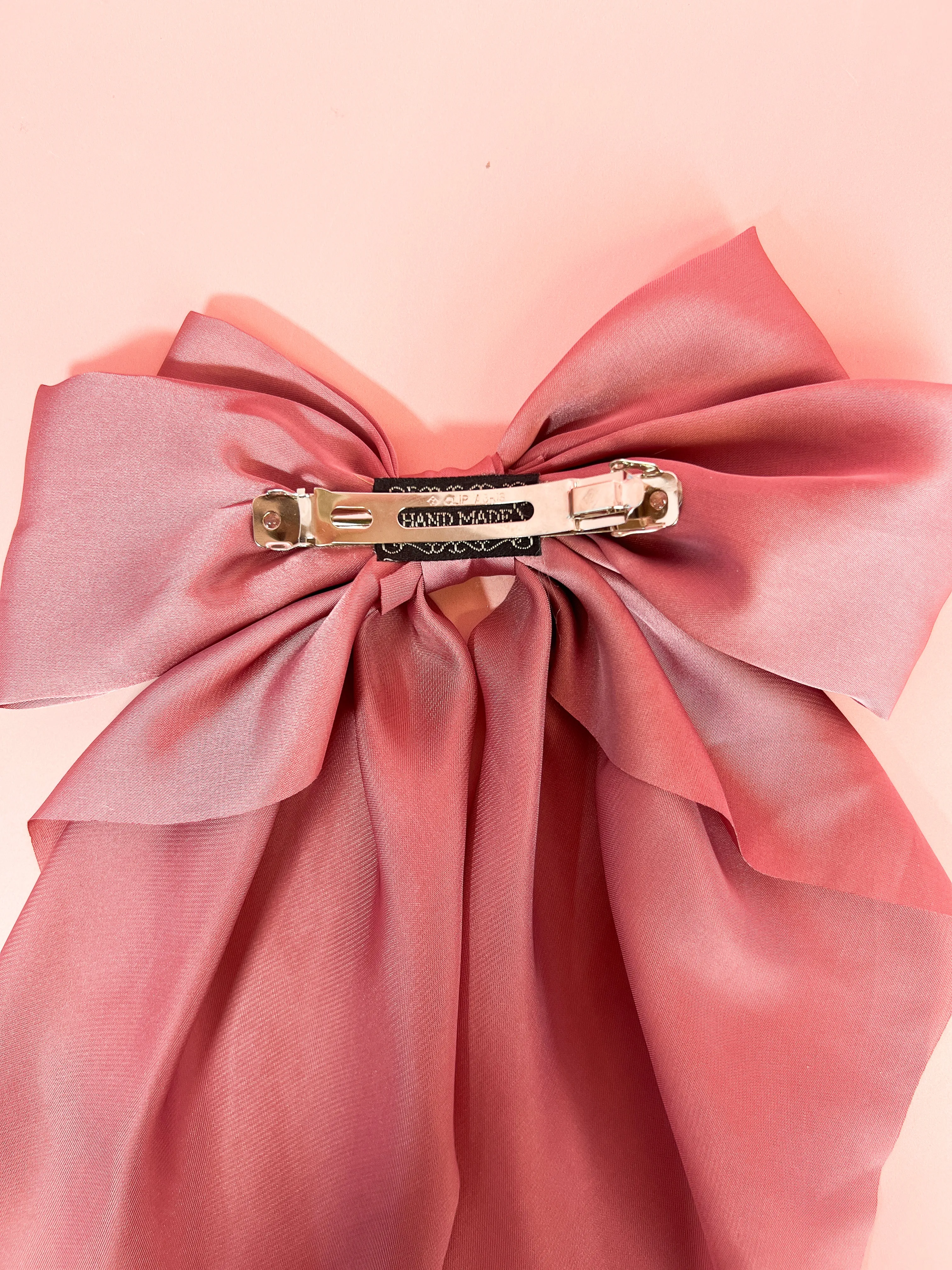 Satin Bow Barrette - Pink