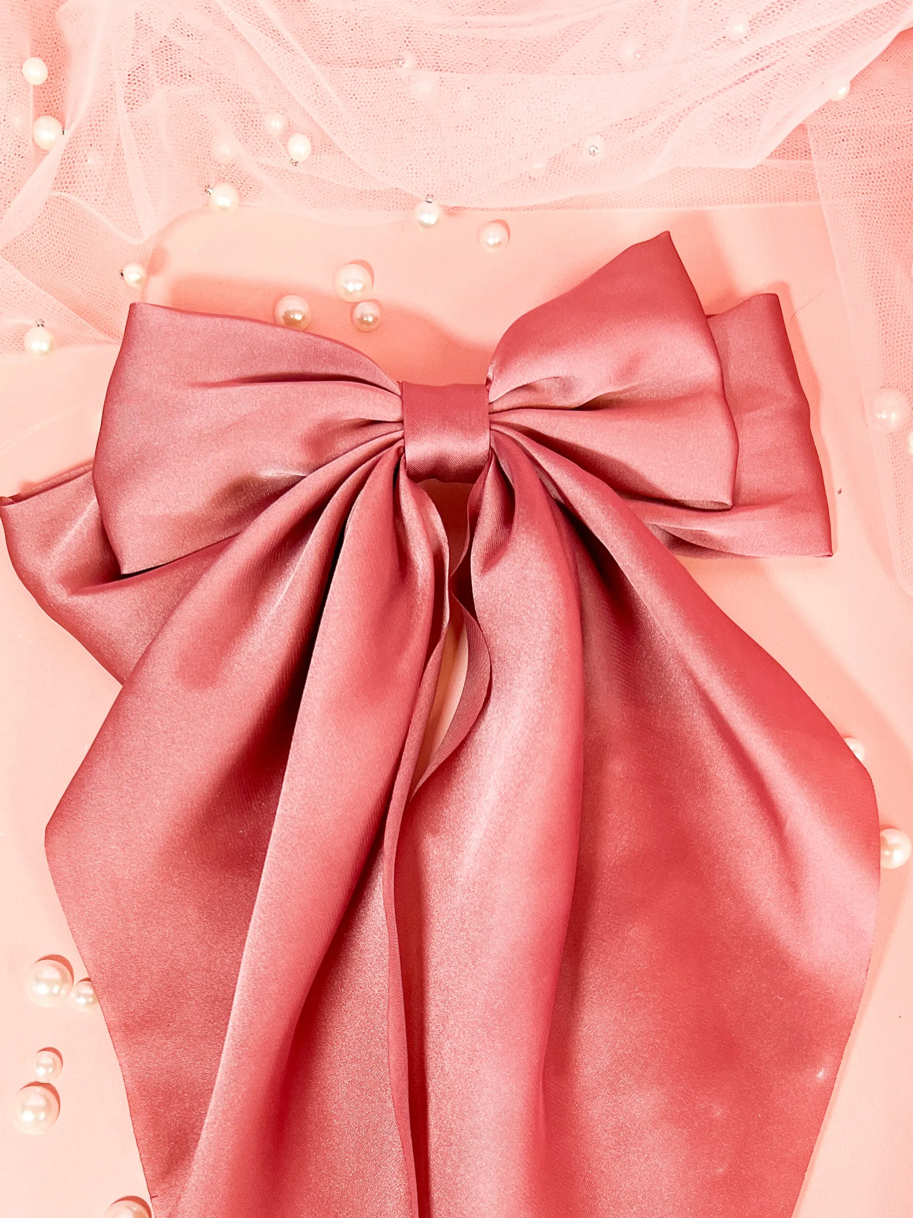 Satin Bow Barrette - Pink