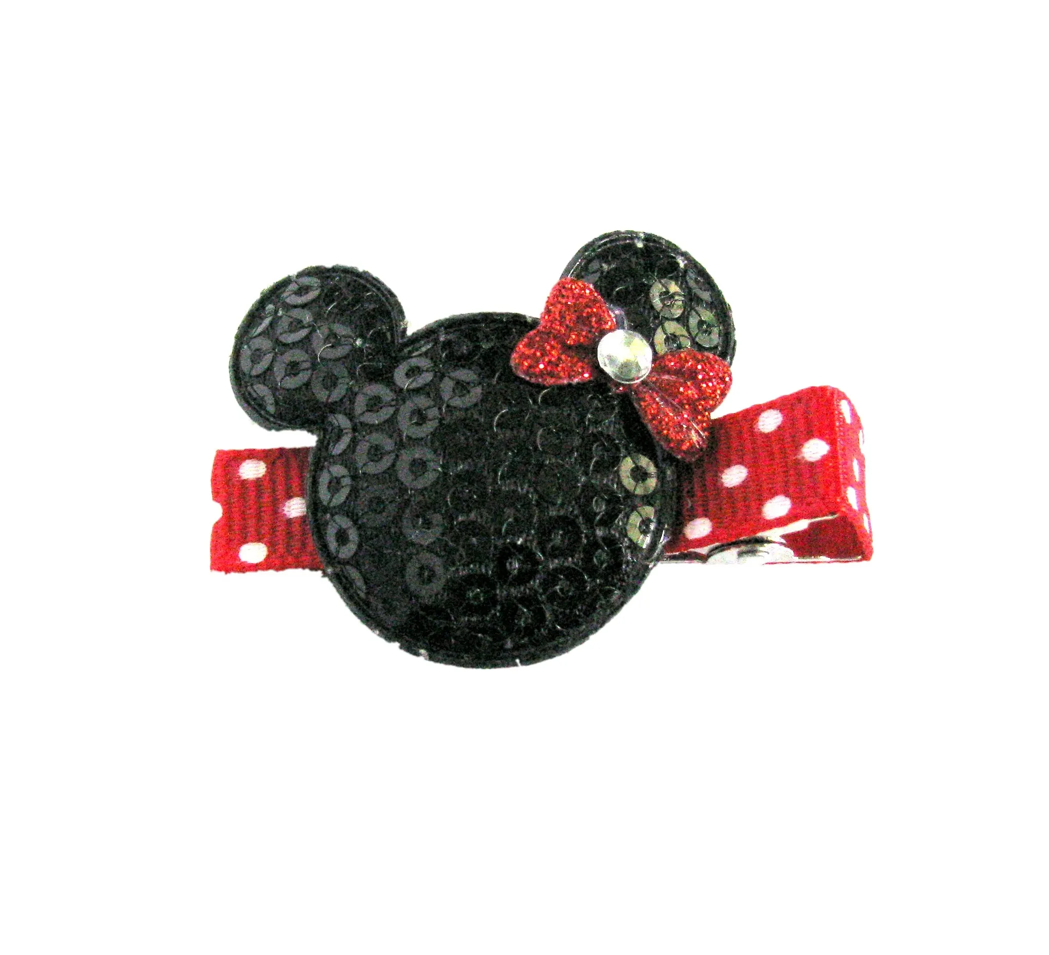Sequin Mouse with Red Bow Hair Clip