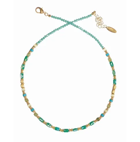 Shimmer Me Beads and Matte Gold - Turquoise necklace by Hot Tomato