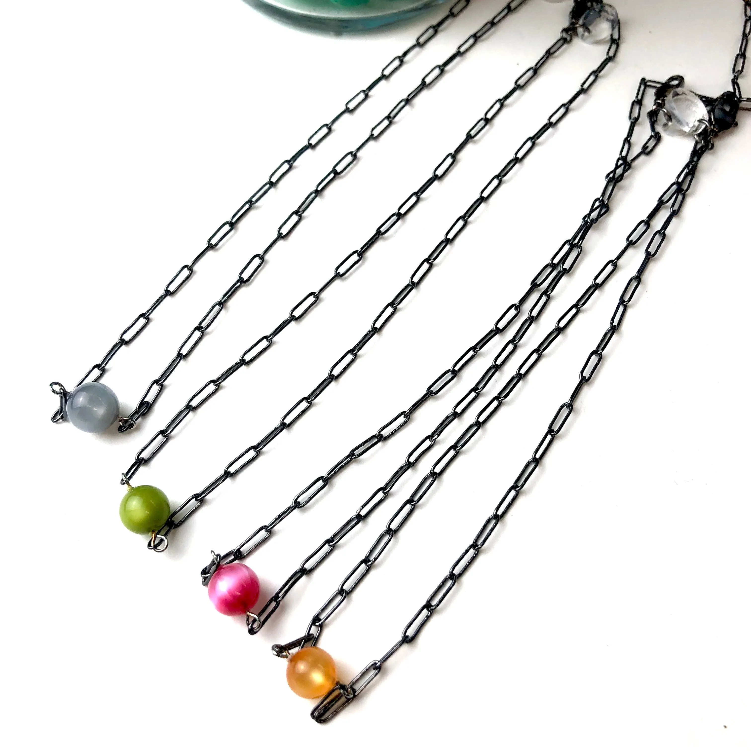 Silver Grey Moonglow Bauble Paperclip Necklace