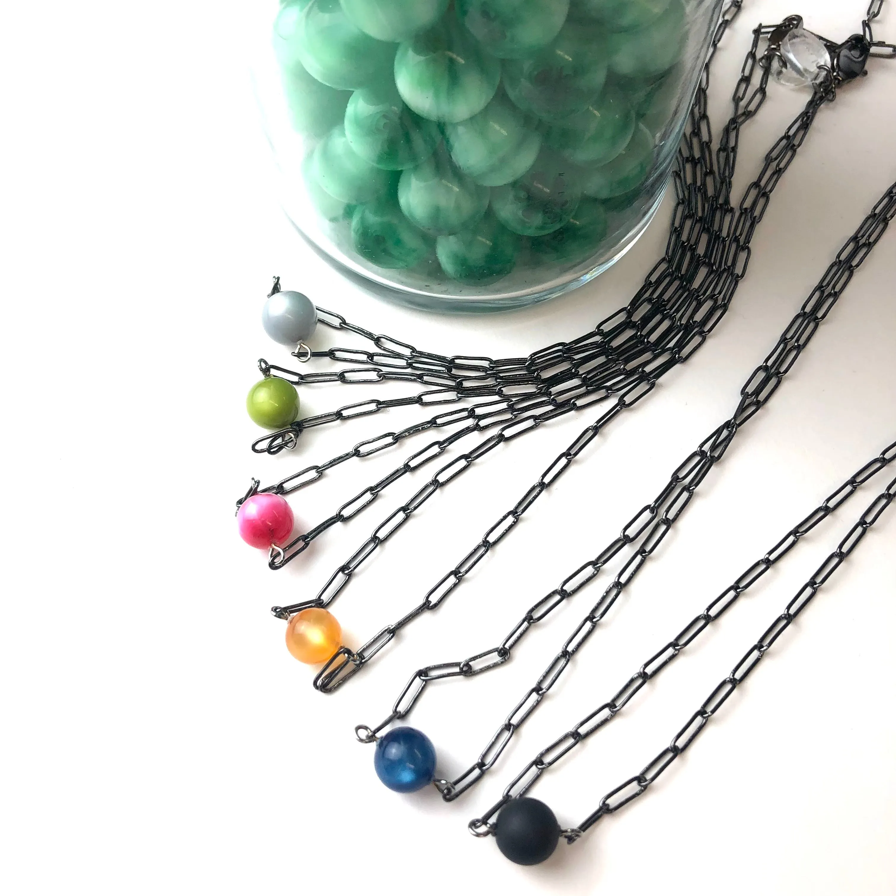 Silver Grey Moonglow Bauble Paperclip Necklace