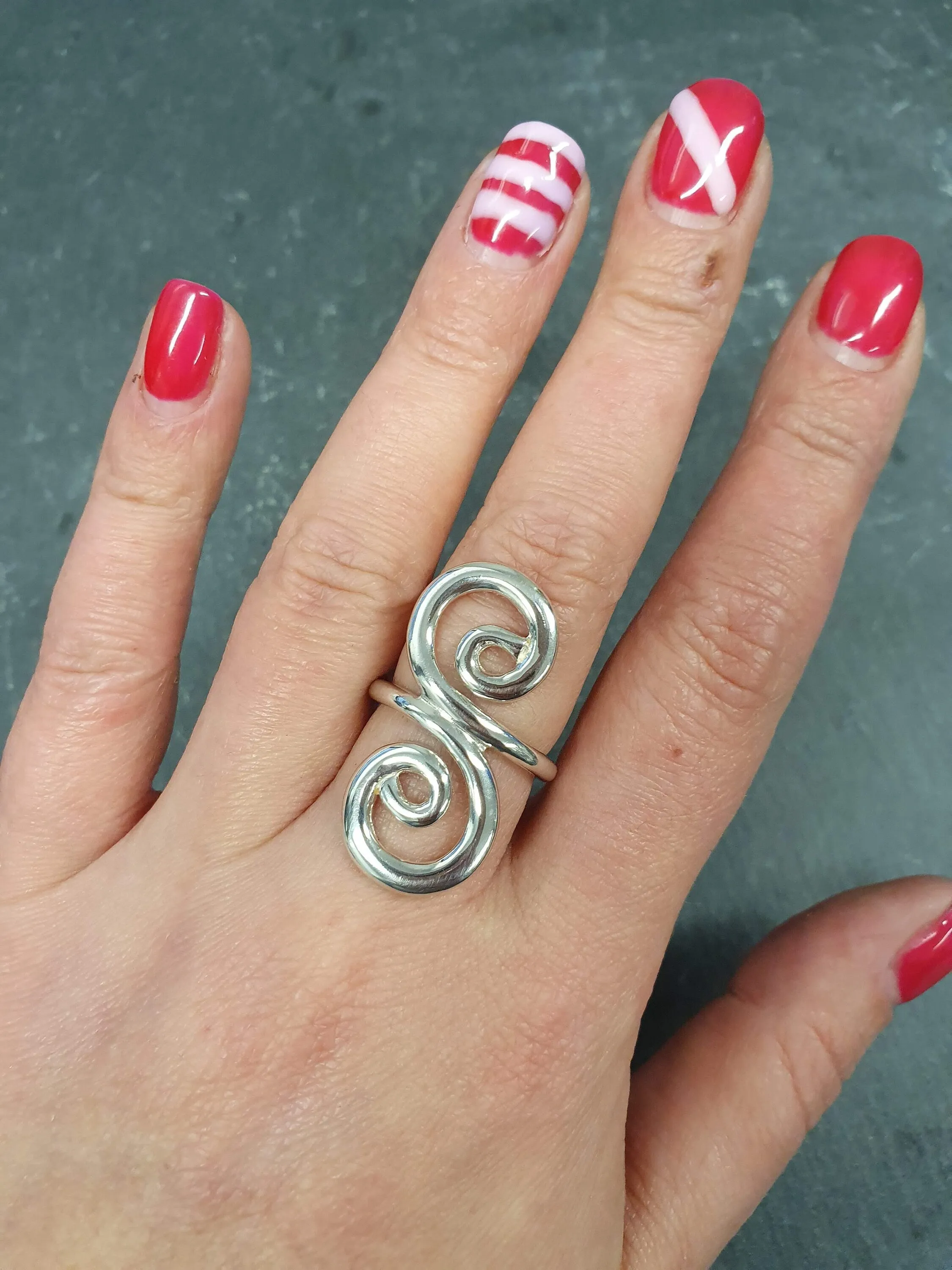 Silver Swirl Ring - Silver Spiral Ring - Long Statement Ring