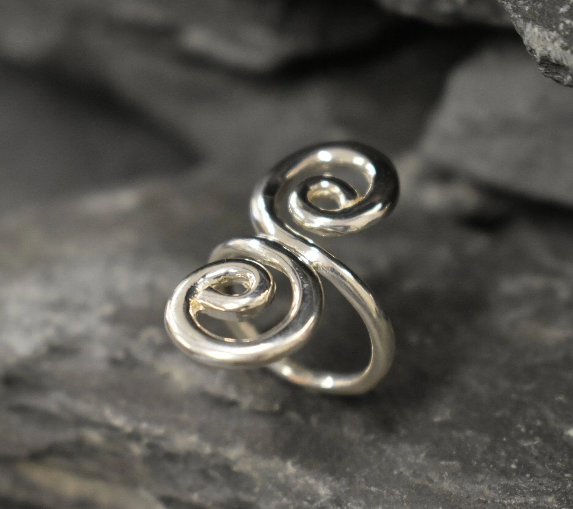 Silver Swirl Ring - Silver Spiral Ring - Long Statement Ring