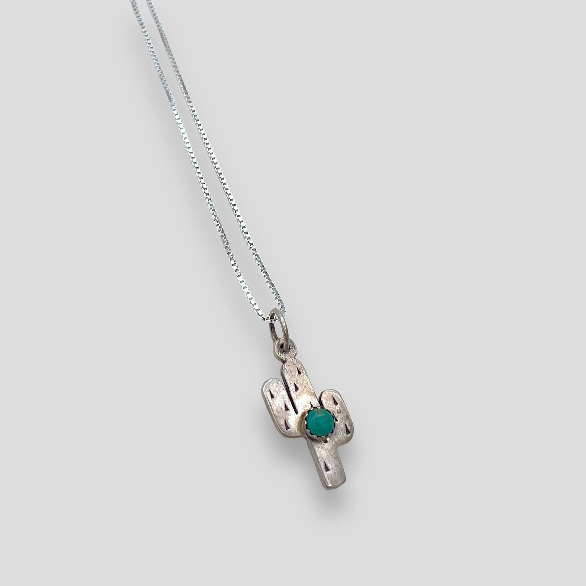 Small Turquoise and Sterling Silver Thick Saguaro Pendant Necklace