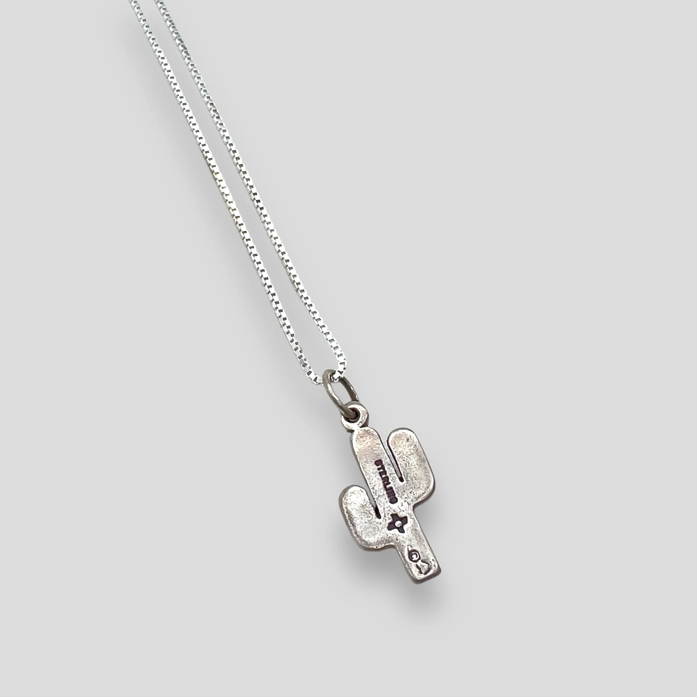 Small Turquoise and Sterling Silver Thick Saguaro Pendant Necklace