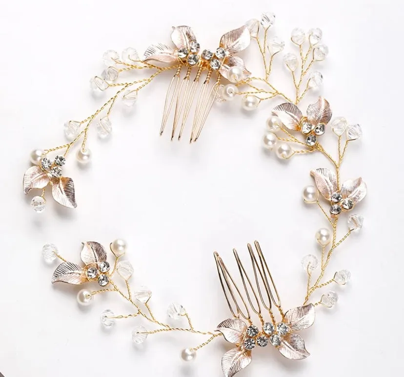 Spirit - Pearl Leaf Gold Alloy Bridal Comb