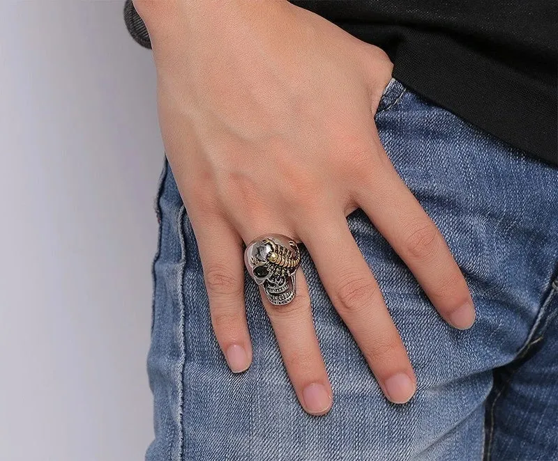 Stainless Steel Scorpion Skull Gothic Biker Ring
