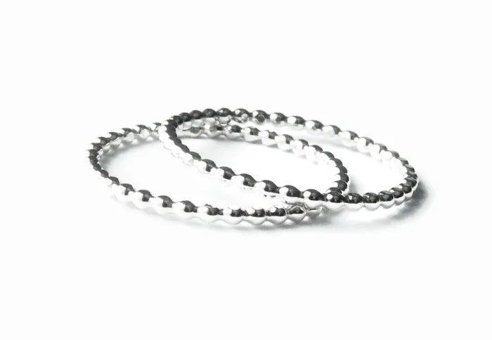 Sterling silver stacking rings set • Beaded set of 2