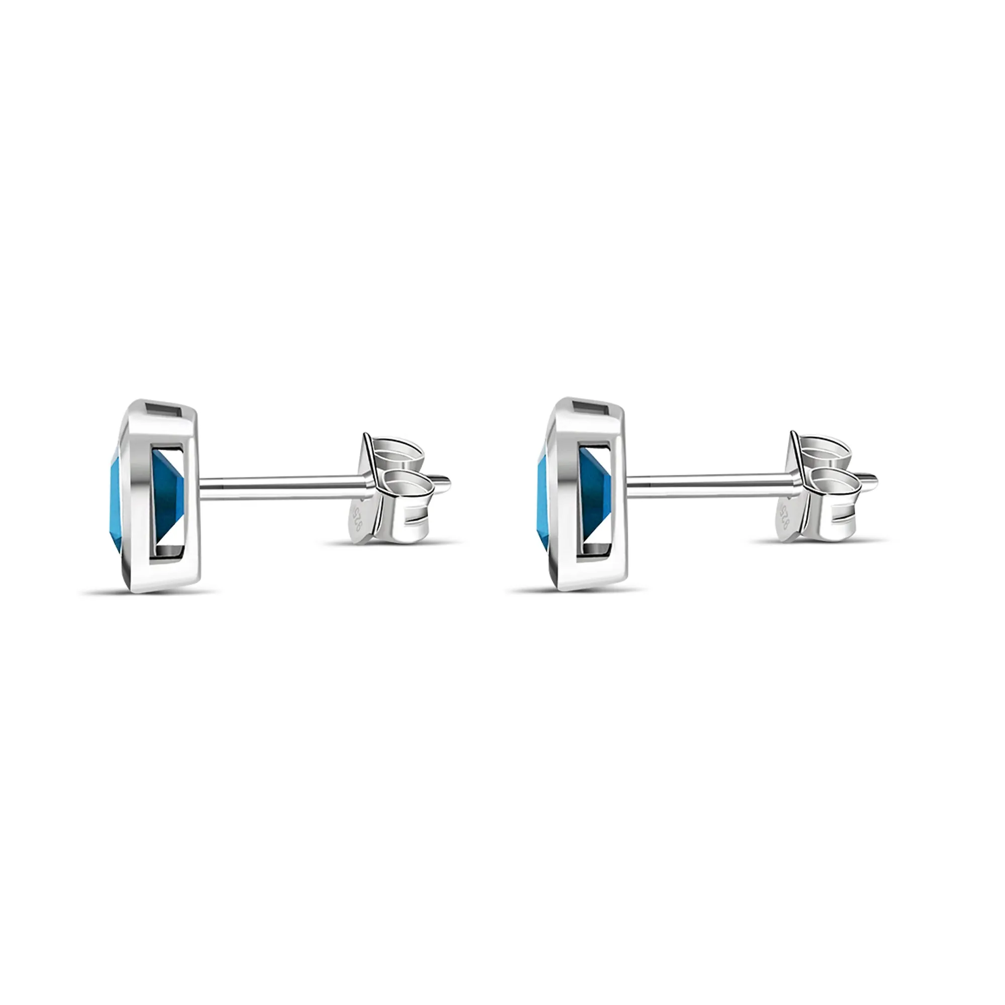 Sterling Silver Swiss Blue Topaz Square Framed Stud Earrings
