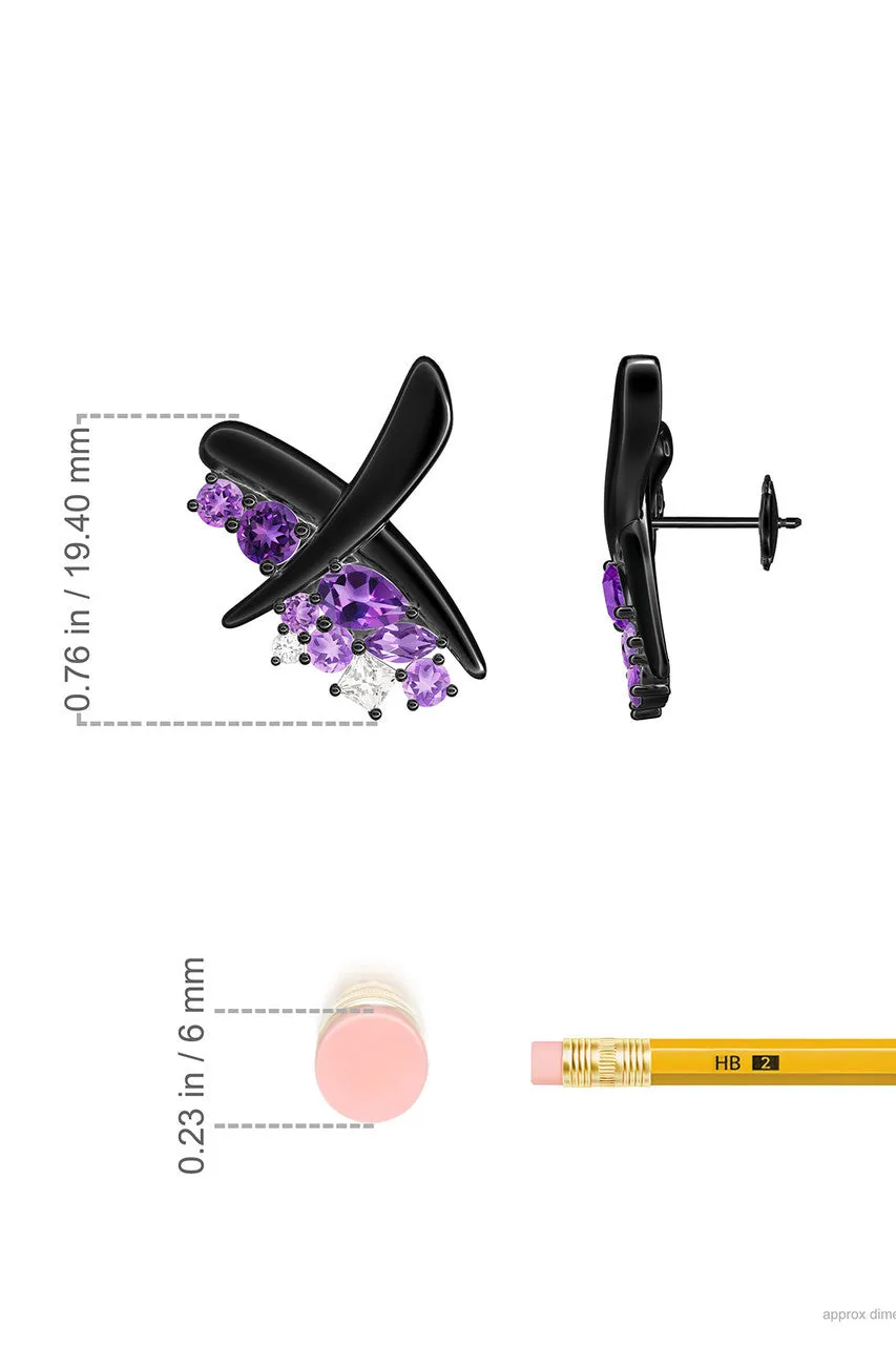 Sumi Stroke Midnight Silver Waterfall Amethyst Ombre Stud Earrings
