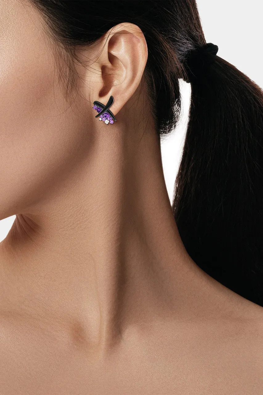 Sumi Stroke Midnight Silver Waterfall Amethyst Ombre Stud Earrings