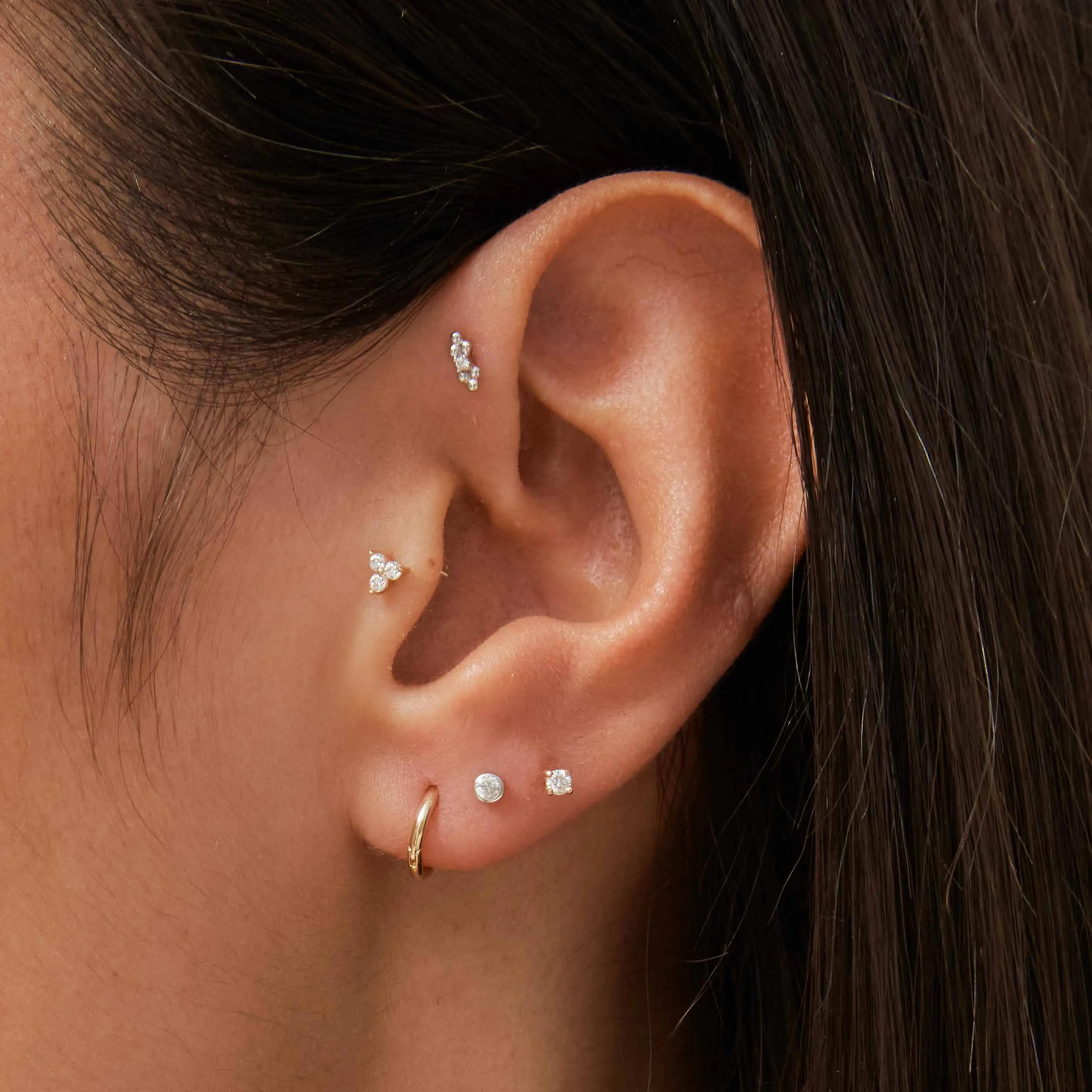 Triple Topaz Piercing Stud 6mm in Solid Gold
