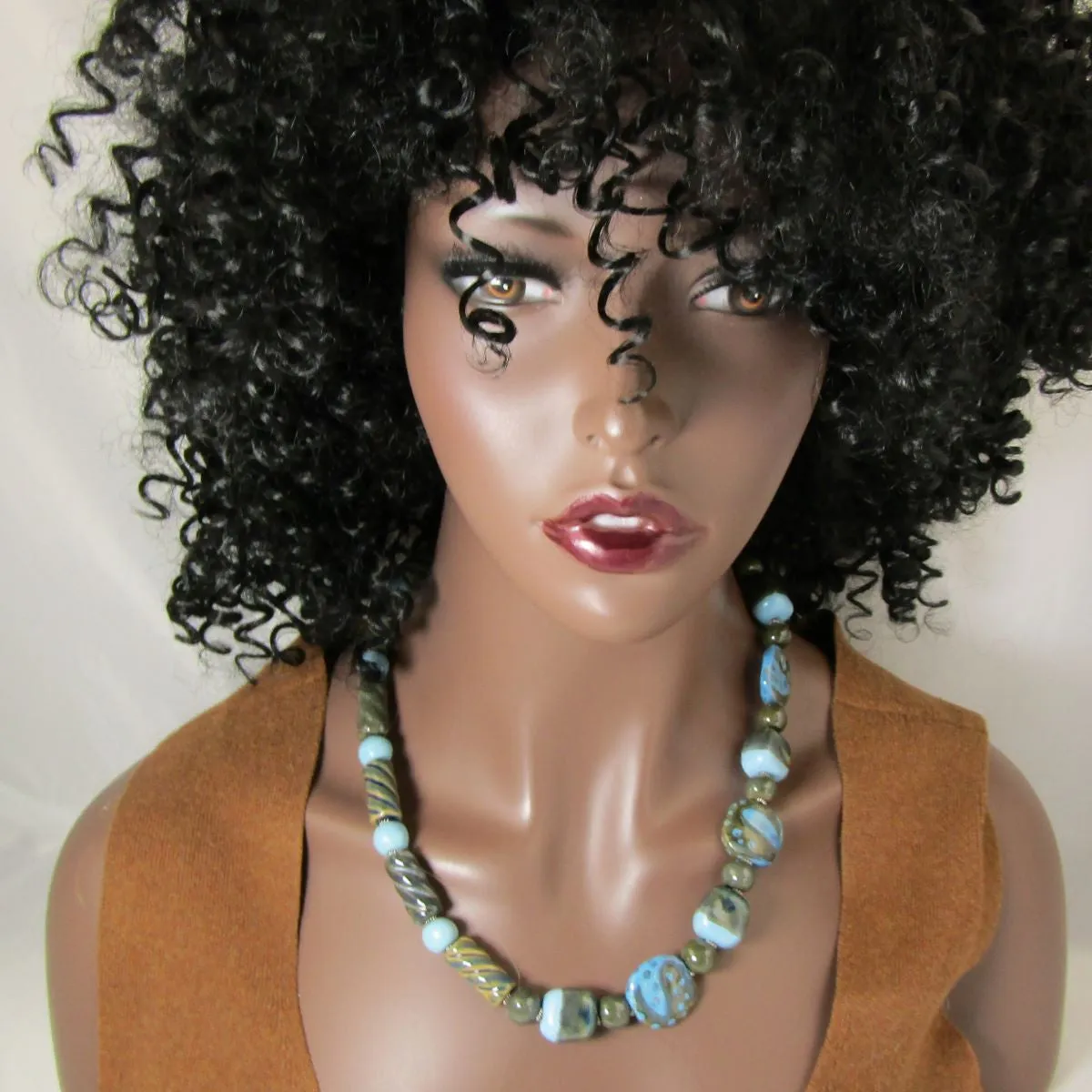 Turquoise and Green  Fair Trade Bead Kazuri Necklace