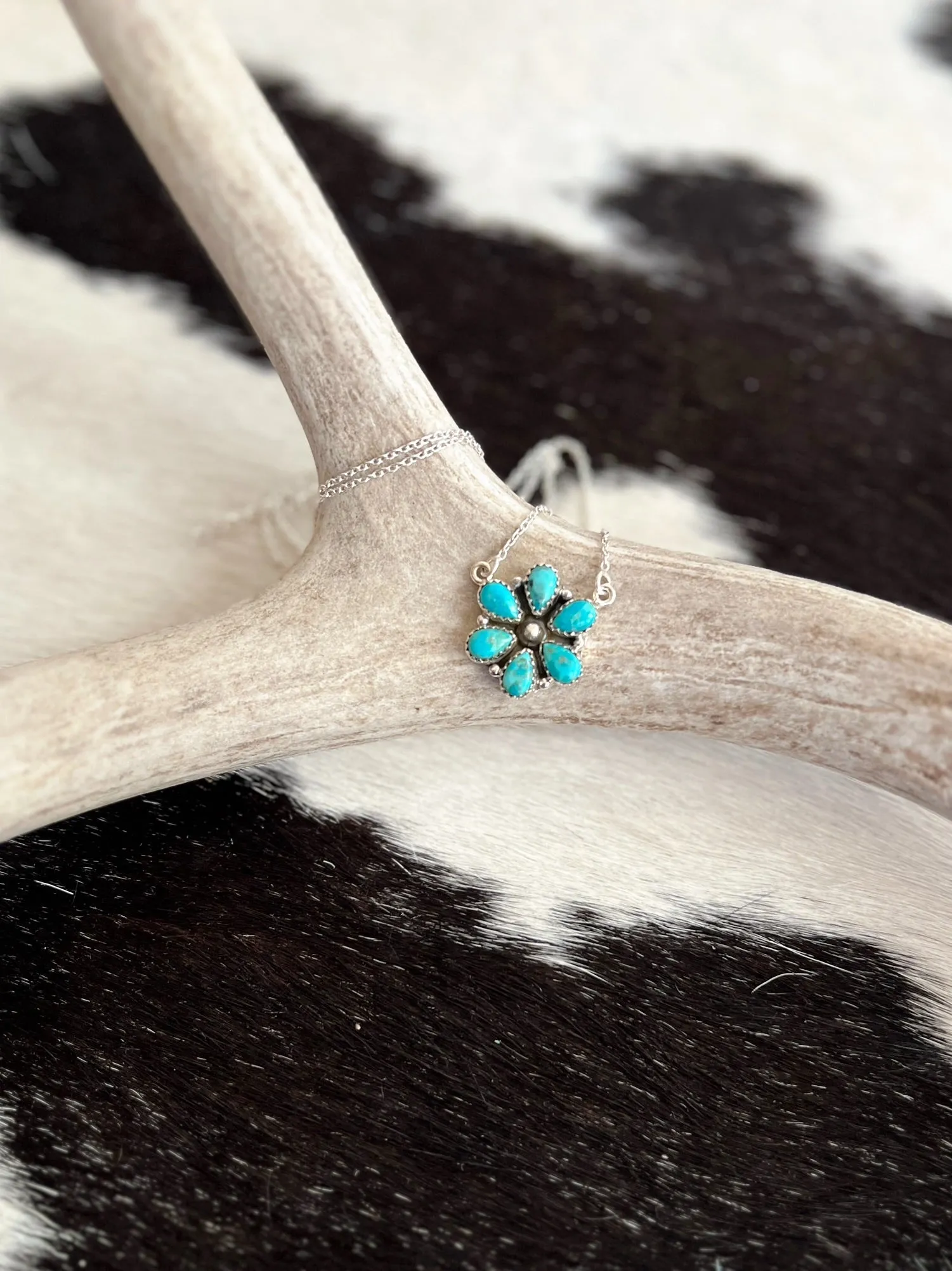 Turquoise Princess Flower Navajo Sterling Silver Necklace