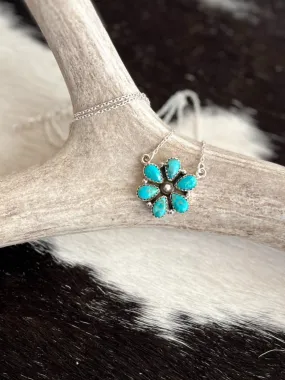 Turquoise Princess Flower Navajo Sterling Silver Necklace